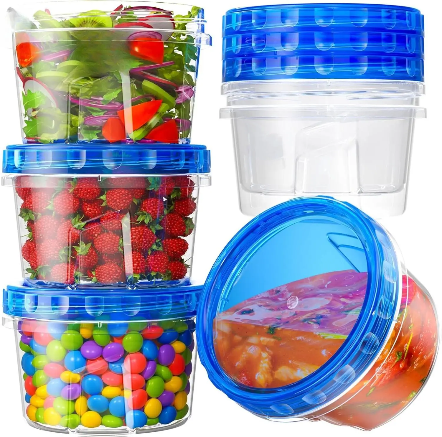 6 Pack-17oz Freezer Storage Containers, Plastic Food Storage Containers with Twist Top Lids, BPA Free and Reusable Soup Containers with Lid, Microwave and Dishwasher Safe Airtight Disposable Kitchen Leakproof