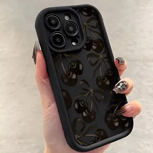 Fashion Korean Cherry Pattern Phone Case for iPhone 16 15 14 13 12 11 Pro Max X XR Xsmax 8 7 Plus, Anti-Drop Soft Tpu Back Cover