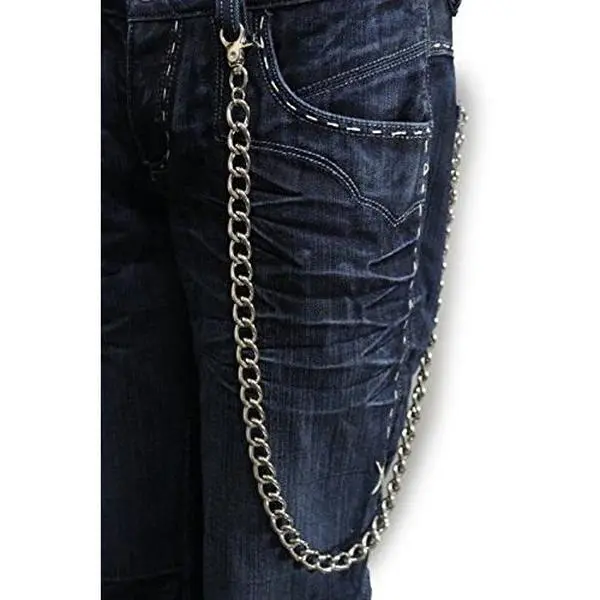 Men's Fashion Wallet Chain 34 Inch Extra Long Silver Color Metal Punk Rock Keychain Heavy Duty Solid Links