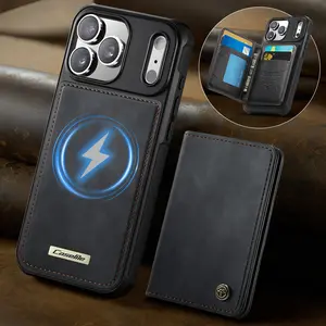 Magnetic Phone Case for iPhone 17 Pro Max, 16e, 15, 14, 13, 12, 11 Pro Max, Plus, Business Style, Luxury Leather Look, Dual Card Slot, Cash Wallet