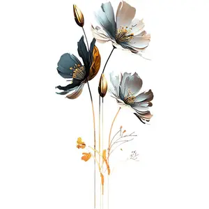 Gold Wall Decals 3D Flower Wall Sticker, Classical Plum Blossom Flower Decals Peel and Stick 3D Wall Art Murals for Girls Bedroom Nursery Living Room TV Home Decor