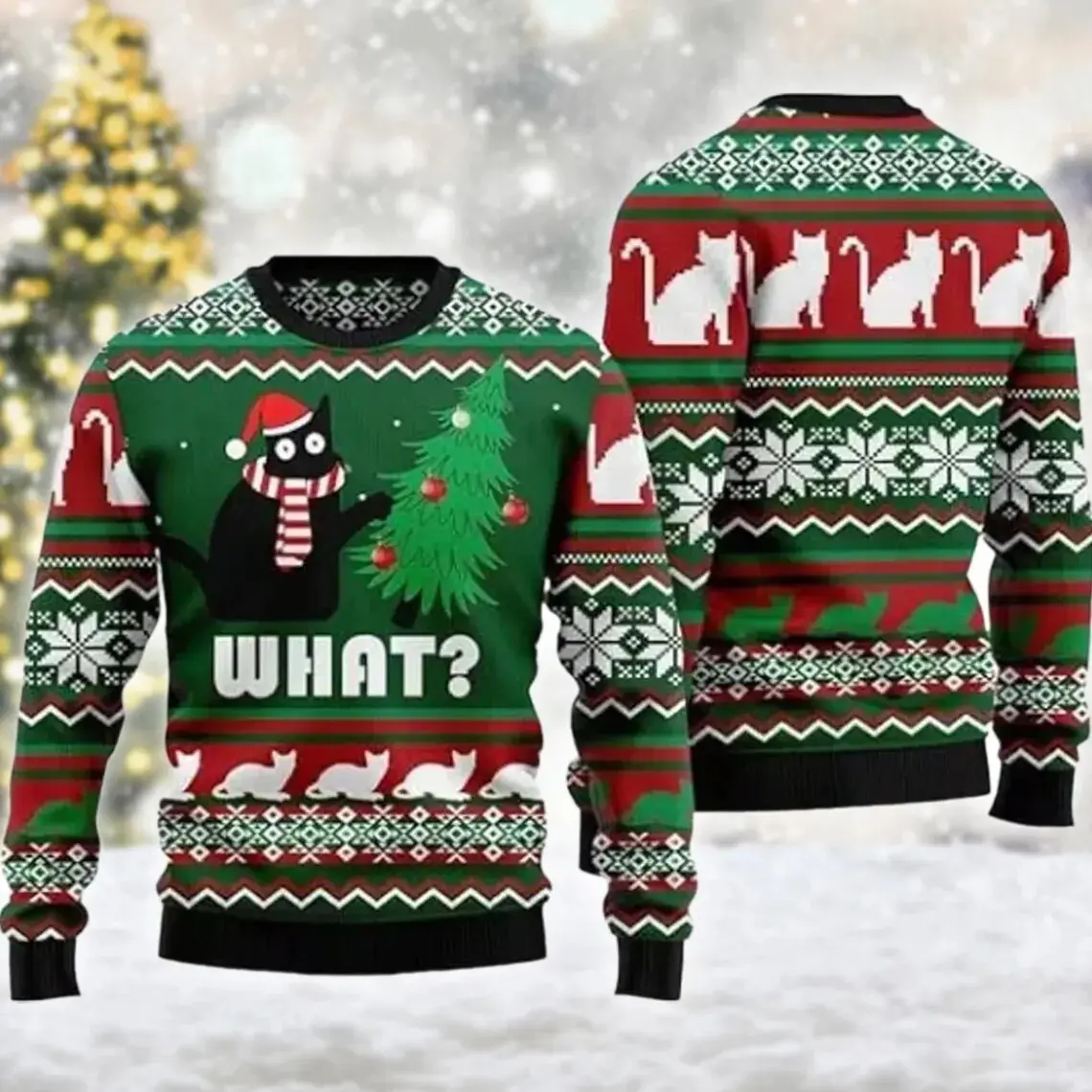Funny Black Cat Ugly Christmas Sweater, Cat Christmas Sweatshirt, Cute Cat Pet Xmas Holiday Party Shirt, Christmas Gift For Men Women Kid