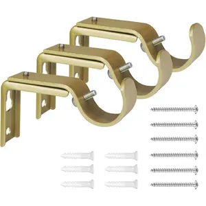 Curtain Rod Bracket Heavy Duty Adjustable Window Hardware Rod Holders Hanger for 1 inch Rods, Set of 3 Gold-Adjustable
