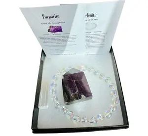 Purpurite Tower Gift Set with Angel Aura Clear Quartz 8mm Stretch Bracelet with Selenite Piece and Informational Cards Metaphysical Properties Purple (45g)