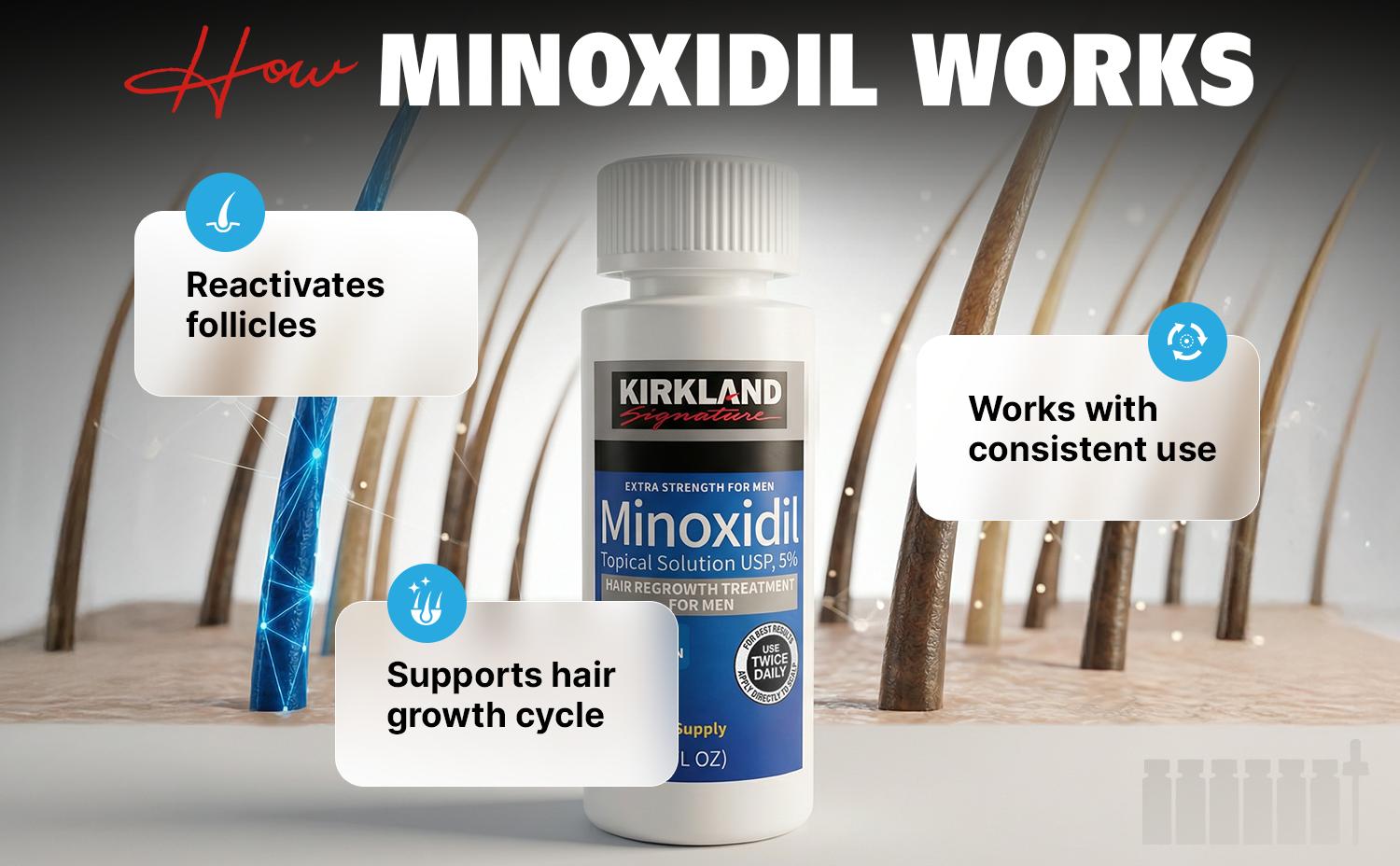 Kirkland Signature Minoxidil 5% Hair Regrowth Treatment for Men, Extra Strength Liquid Topical Solution for Hair Loss & Thinning Hair, Clinically Proven Hair Growth Treatment
