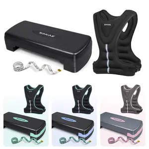 SAKAE Aerobics Step Platform Set with Weighted Vest & Measuring Tape, Adjustable Height 2 Level Risers Workout Step Trainer with Non-Slip Surface, Step Platform for Home Exercise, Multiple Colors