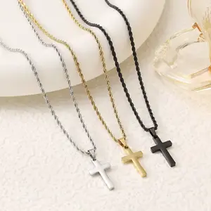 Titanium steel necklace men's high-end twist chain stainless steel cross necklace light luxury niche non-fading pendant jewelry