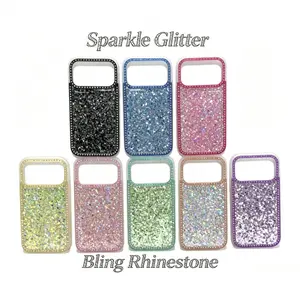 Shiny Glitter Rhinestone Phone Case for iPhone 17 16 15 14 13 12 Pro/ProMax, Sparkle Diamond Soft Shockproof Cover, Cute Bling Protective Case for Women Girls