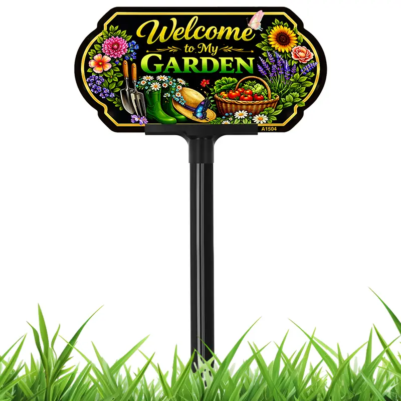 Welcome to My Garden Sign 10×5 Inches Aluminum Yard Sign with Stake Weatherproof Outdoor Garden Decor Colorful UV Printed Home Sign Adjustable 24 or 37 Inches Height Farmhouse Garden Farm Decor Plant Lover Gift for Mom