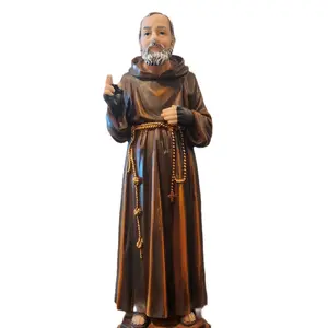 Padre Pio Statue - Handcrafted Religious Figurine with Detailed Robe and Rosary - Ideal for Home Altar Decor 12"