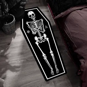 1pc Halloween carpet dark gothic play area carpet skull pattern carpet living room bedroom decor Coffin shape non-slip rug home washable study lounge cloakroom entrance floor mat