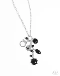 Aid to Navigation - Black Stone Silver Lanyard Necklace - Paparazzi