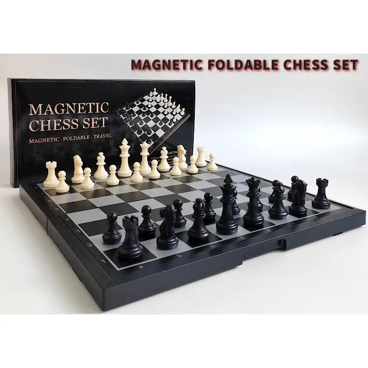 Chess Armory 9.5 in Magnetic Travel Chess Set - Folding Board, Storage Box, 2 Extra Queens, Strategy Game for Ages 12+