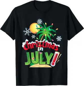 Cotton Short Sleeve Shirt, Funny Christmas in July Shirt Summer Beach Vacation Xmas Men Women T-Shirt Adult size Streetwear,Menswear Casual Summer Tee,Fashion Gift