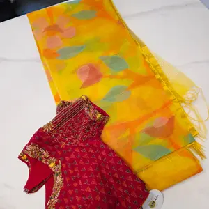 Yellow Maslin Jamdani with Patola Blouse