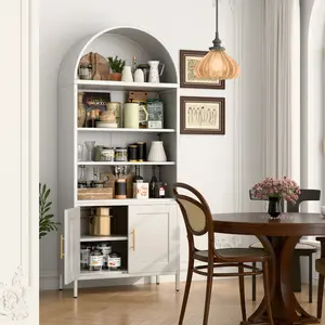Aobabo 72.3 in Tall Metal Arched Bookcase - 5-Tier Metal Cabinet with 2 Adjustable Shelves, Doors, Modern Farmhouse Style Indoor Storage & Pantry Display Unit, 73 in H Furniture, Assembly Required