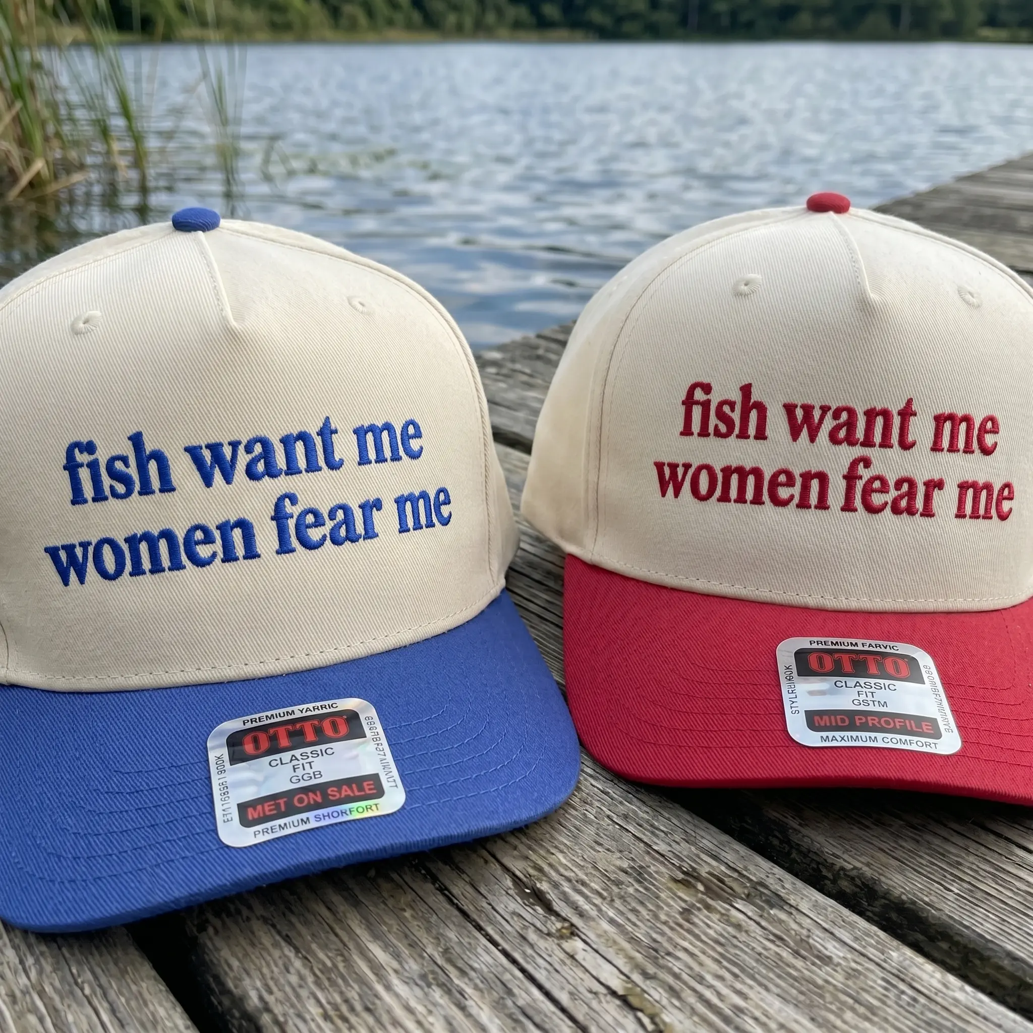 Fish Want Me Women Fear Me Embroidered Classic Baseball Hat, Funny Fishing Cap for Men and Women, Two-Tone Outdoor Dad Hat, Humor Fishing Gift, Casual Sport Sun Hat for Weekend Outdoors, Premium Quality Mid-Profile OTTO Cap