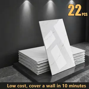 22/44-Piece Self-Adhesive Marble Wall Panel Set - Extra Large White/Grey & Black/Grey Marble Tiles, Peel-and-Stick Removable Vinyl Floor Planks, Ideal for Bathroom, Kitchen & Living Room - Gloss Finish, Easy to Install & Remove
