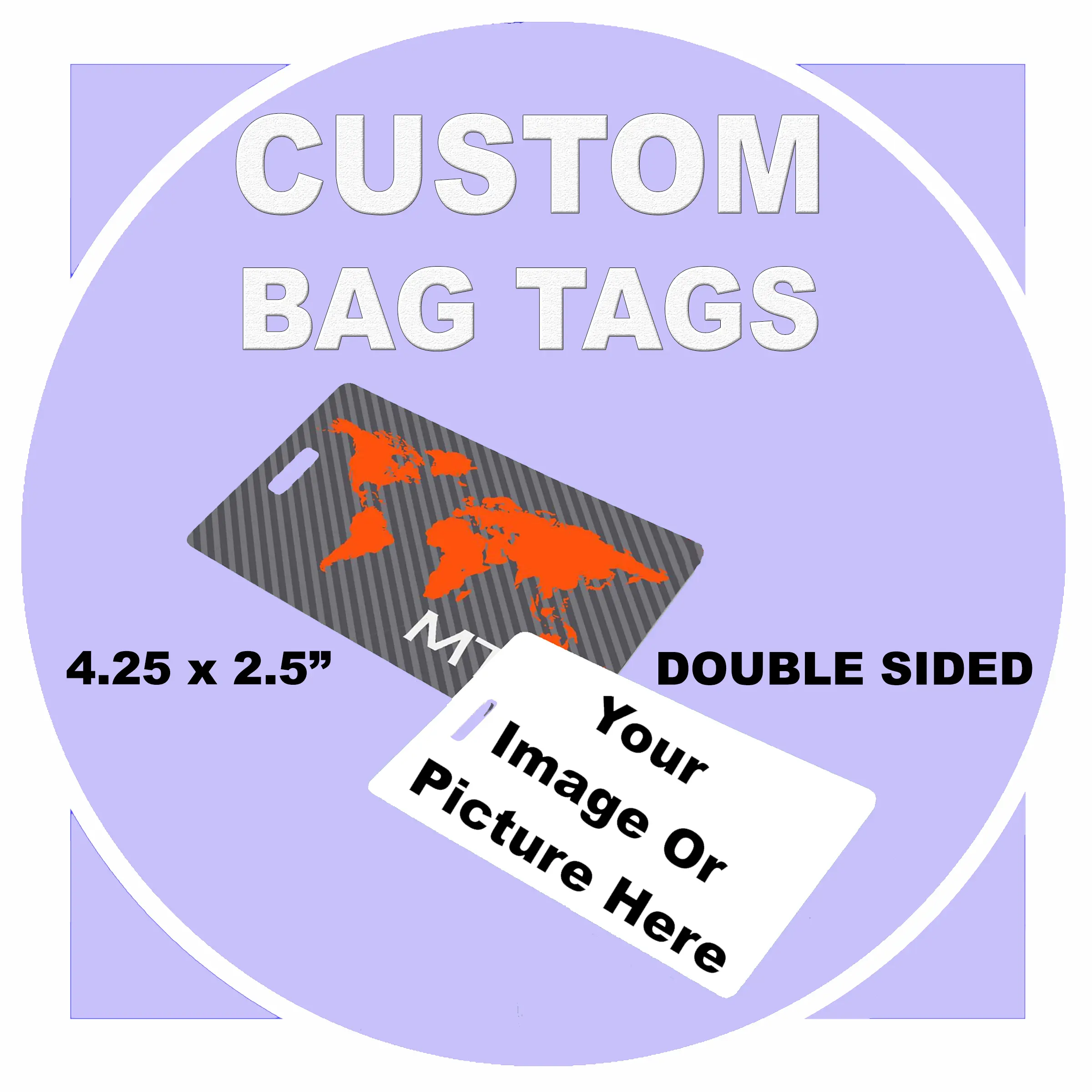 Glossy Double Sided Luggage Tags, 4.25x2.5in Precise Cut Travel Accessories for Suitcases, Bags, Gym Backpacks, 4.25 X 2.5 Inches, Custom