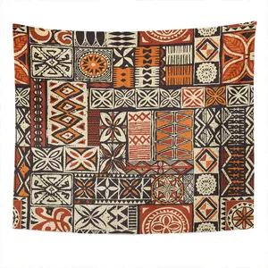 Abstract Tapa Tapestry Wall Hanging 60x80 Inch Hawaiian Style Flower Tribal Fabric Patchwork Style Brown Red Pattern Decor for Bedroom Living Room Dorm