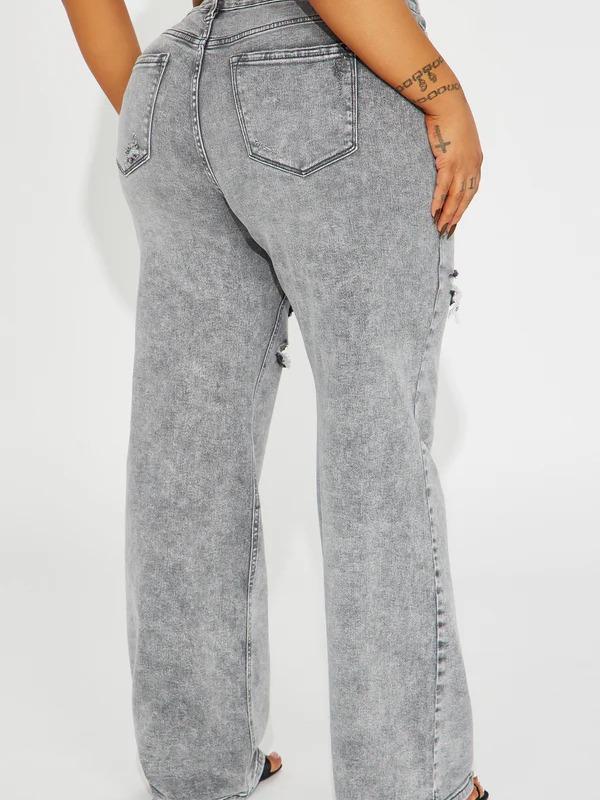 Remi Ripped Stretch Baggy Jeans - Grey