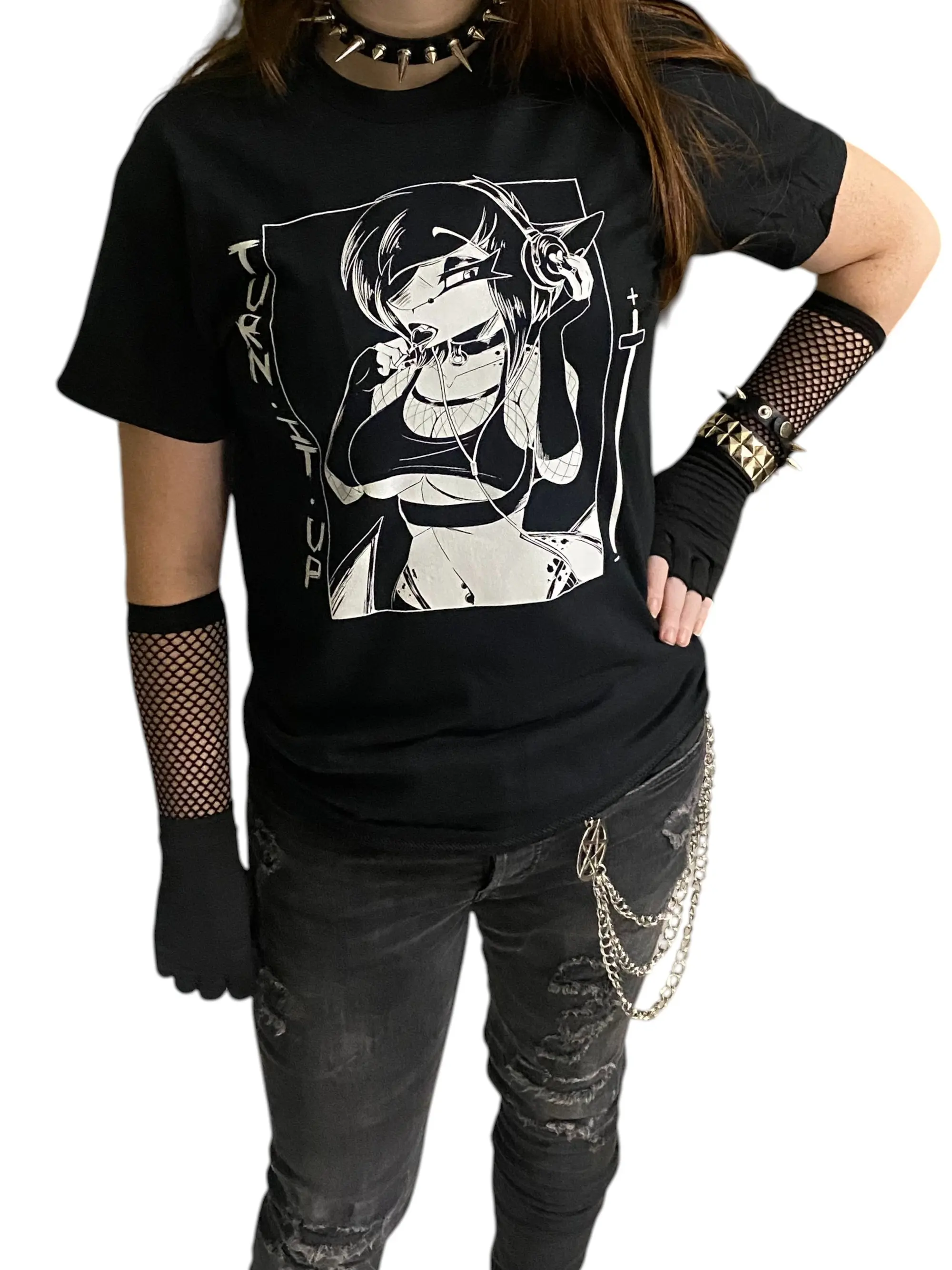 Turn it up - Y2K Furry Shark girl music unisex T-shirt