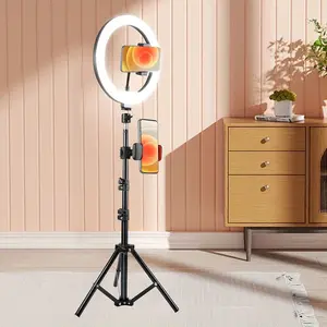 10 Inch Ring Light with Tripod Stand, 1 Set Beauty Lamp with Phone Clip & Retractable Tripod & Phone Holder, Dimmable LED Fill Light, Suitable for Selfie Camera Photography/Makeup/Video/Vlogging/Live Broadcast, Smartphone Camera Accessories