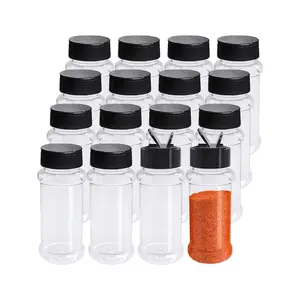16 Pack 3.4oz/100ml Plastic Spice Bottles Set,Empty Seasoning Containers with Black Cap,Clear Reusable Containers Jars for Spice,Herbs,Powders,Glitters