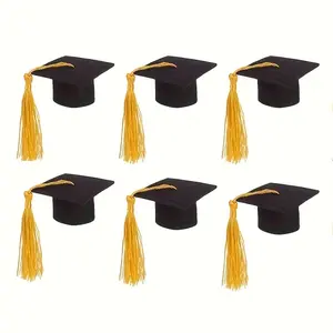 10pcs  Miniature Bachelor's Cap Doctoral Hats with Tassel Bottle Stopper Decorations, Felt Wine Bottle Toppers, Mini Graduation Caps for Graduation Party Decorations, Grad Party Favors