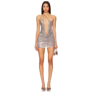 Jaded London Draped Mini Dress With Ring Detail in Gunmetal