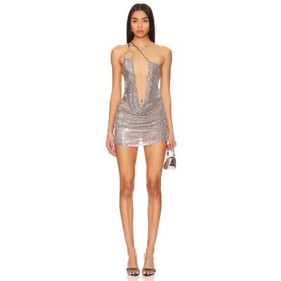 luiza mesh beaded backless mini dress Beige Printed Silk Midi Shirt Dress main image 1