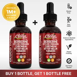 Clean Nutra BOGO Organic Ceylon Cinnamon, Berberine, Bitter Melon, Glucomannan, Chromium, Turmeric, Organic Panax Ginseng, for Clean Fitness and Blood Sugar Supplement Liquid Drops – Gluco Tone