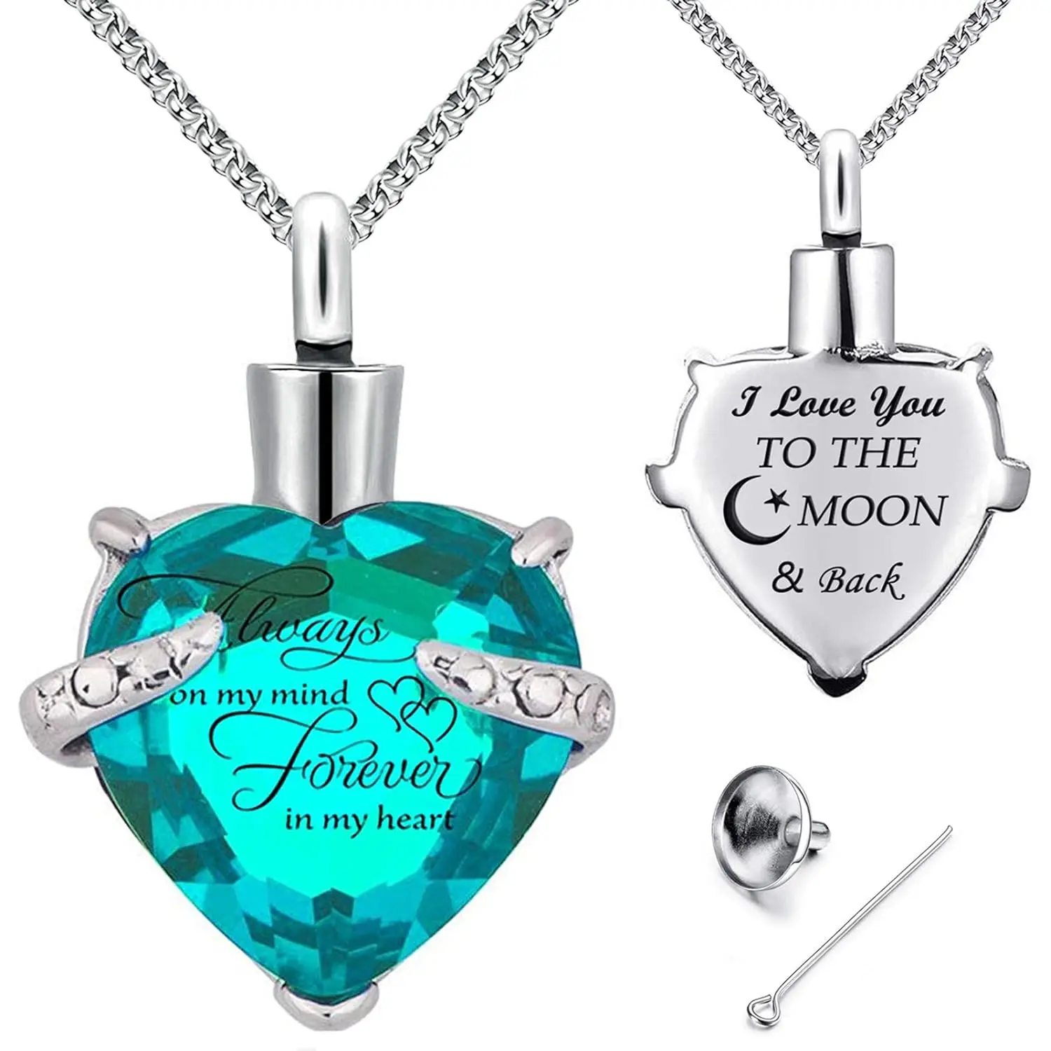 Birthstones Heart Cremation Pendant Urn Necklaces for Ashes Urns for Human Ashes Memorial Locket Keepsake Ashes Jewelry with Fill Kit