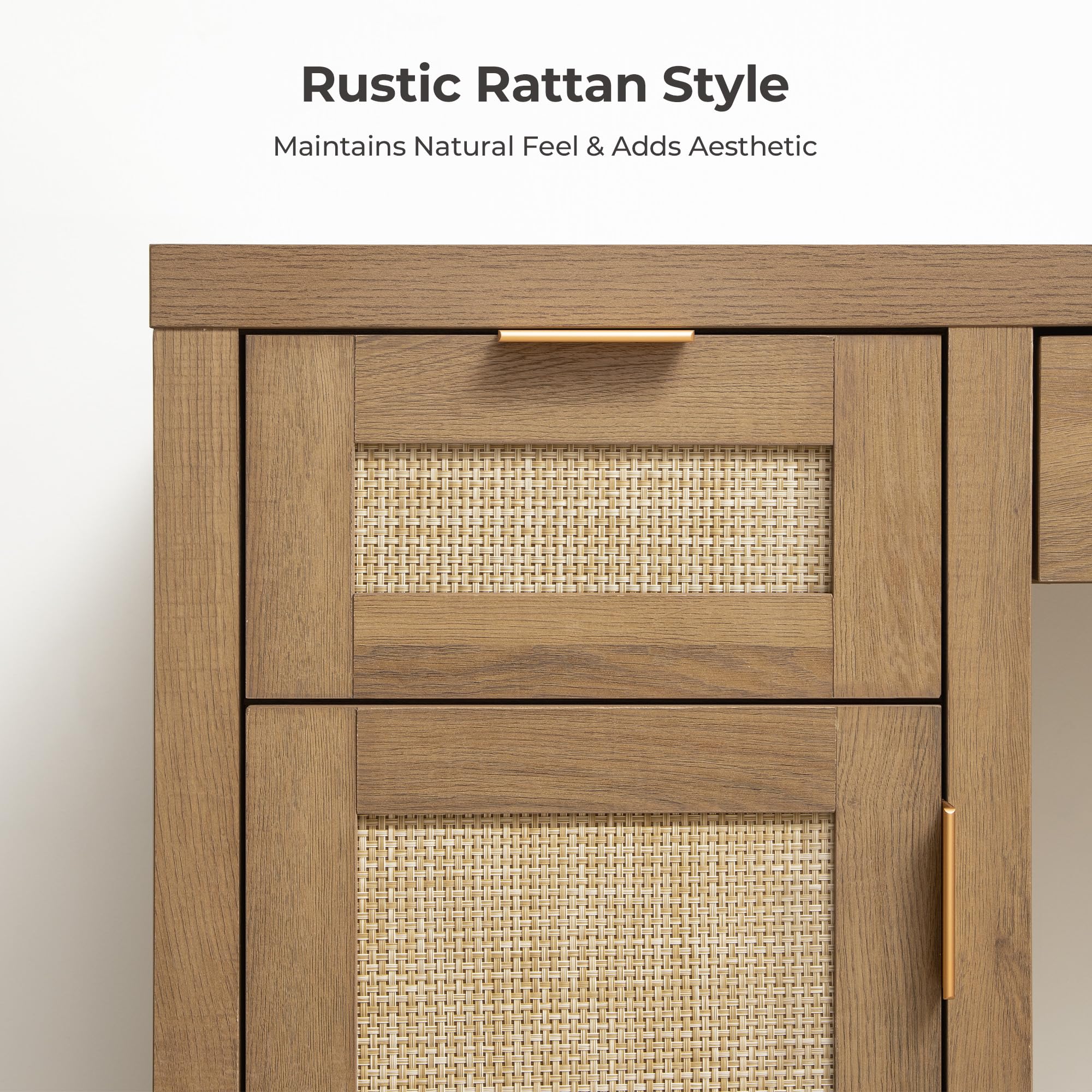 SICOTAS Rattan Vanity Home Office Desk - 52" Large Farmhouse Boho Makeup Vanity Dressing Table with 3 Drawers & 2 Storage Cabinets, Vanities Desk for Makeup Room,Bedroom, Home Office SICOTAS Rattan Vanity Home Office Desk - 52" Large Farmhouse Boho Makeup Vanity Dressing Table with 3 Drawers & 2 Storage Cabinets, Vanities Desk for Makeup Room,Bedroom, Home Office