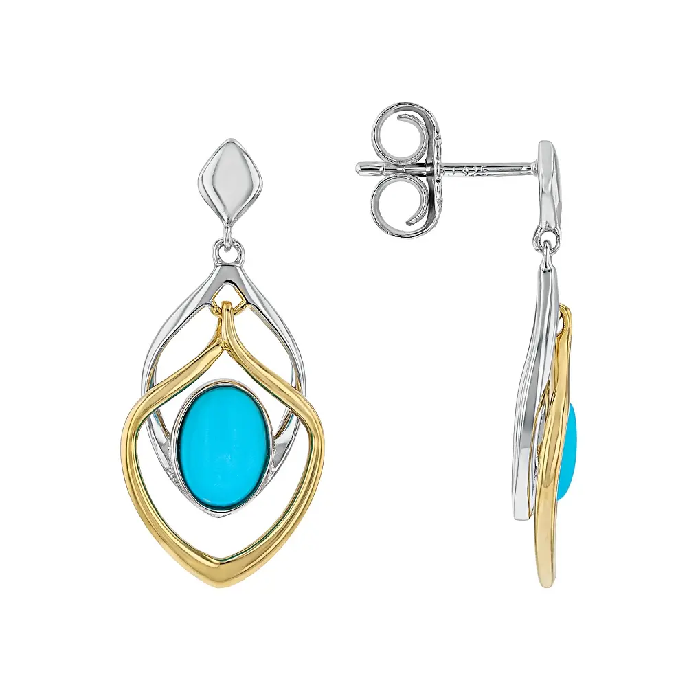 JTV Blue Sleeping Beauty Turquoise Rhodium & 18K Yellow Gold Over Sterling Silver Dangle Earrings