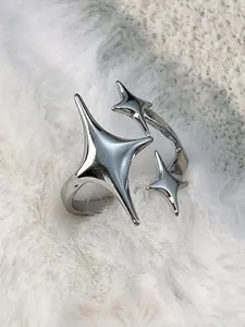 Stainless Steel Star Adjustable Ring, Fashion Design Openable Finger Jewelry, Daily Wear & Party Accessory for Women, Statement Multi Ring