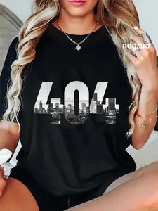 100% Cotton Unisex 404 Atlanta Area Code Skyline ATL Georgia Vintage T-Shirt Casual Top