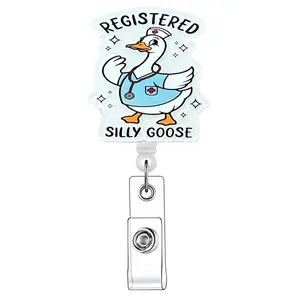 Retractable Badge Reel, Cute Duck Design Badge Holder, ID Holder for Nurses, Doctors, Students & Office Staff, Retractable Badge Scroll