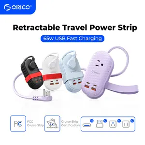 ORICO 65W USB Fast Charger Power Strip 7 in 1 Travel Essential 3 Outlets 4 USB 2 USB C 4ft Cord for MacBook iPhone Ideal for Cruises