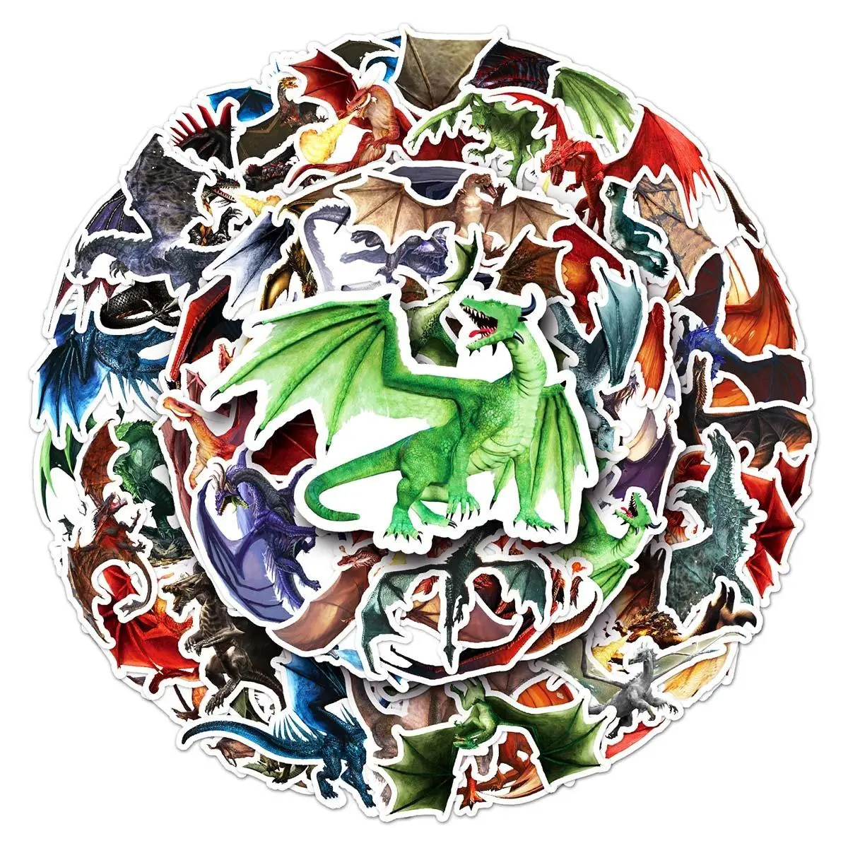50pcs Random Dragon Pattern Sticker, Waterproof Self Adhesive Decor Paper, Decor Sticker Accessories For Gift Greeting Card Water Bottle Laptop Phone