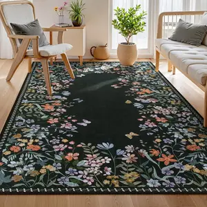 Bohemian Floral Pattern Room Decor Area Rug, 1 Count Non-slip Soft Floor Mat, Room Accessories, Decorative Carpet Rugs for Living Room Bedroom Study Room, Rug Pad, Bedroom Carpet, Boho Floral Rug