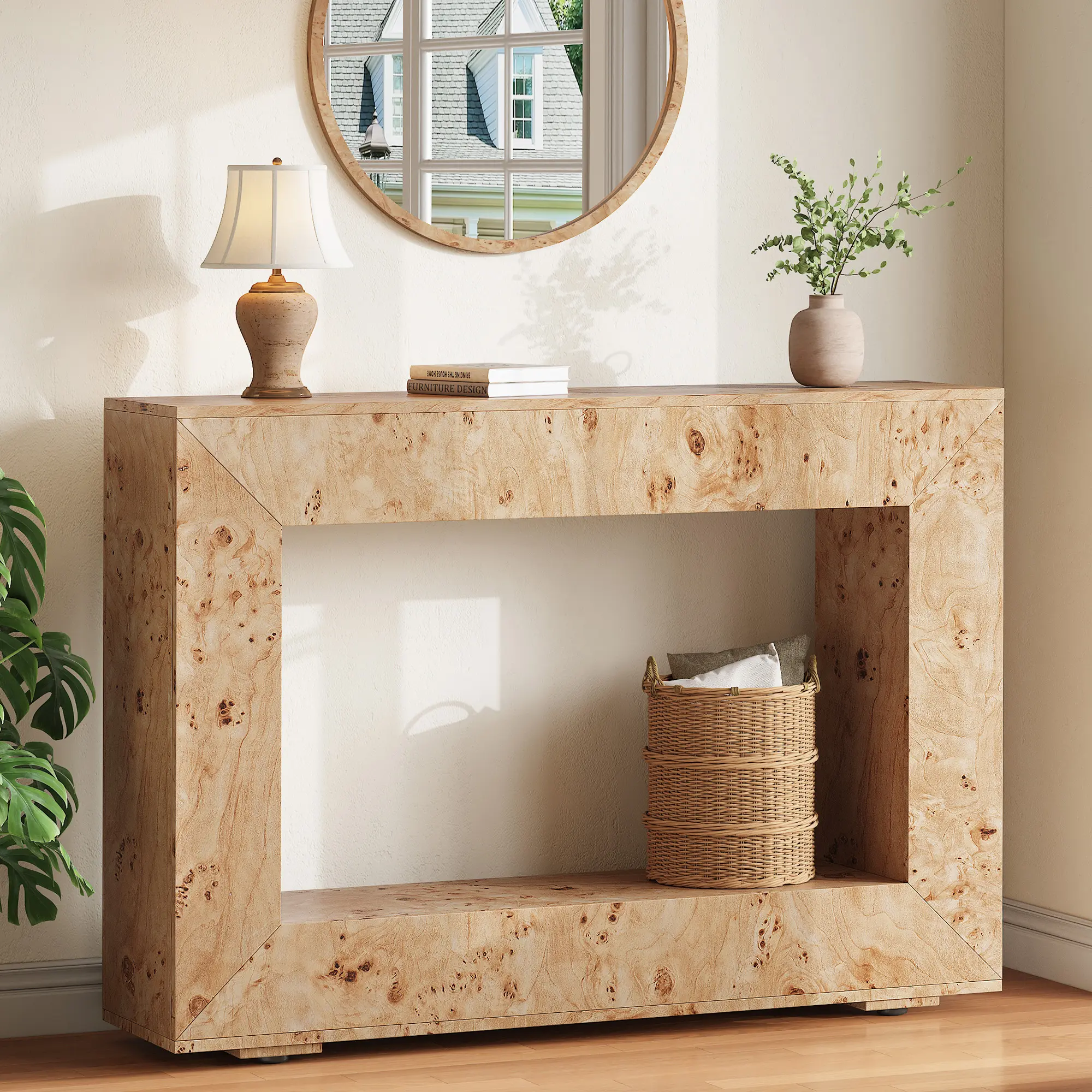 AMERLIFE 47.2"/63" Burl Wood Console Table, Narrow Entryway Table with Storage, Modern Luxury Sofa Table for Living Room, Entrance, Hallway, Foyer & Office