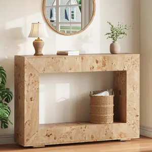AMERLIFE 47.2"/63" Burl Wood Console Table, Narrow Entryway Table with Storage, Modern Luxury Sofa Table for Living Room, Entrance, Hallway, Foyer & Office