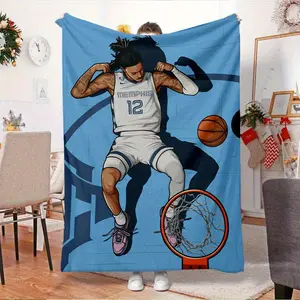 Basketball Flannel Blanket  Ja Basketball Star Throw Blanket - Lightweight Flannel Bedspread with Dynamic Dunk Action, All-Season Soft Couch/Car/Outdoor Blanket for Sports Fans, Christmas & Halloween Decor -Christmas gifts