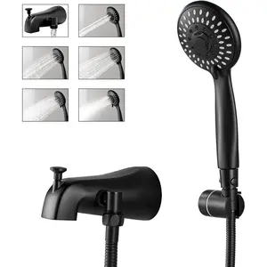 Tub Spout with Diverter Matte Black, 5 Settings All Metal Bathtub Faucet with Spraye High  Bath Tub Faucet Set