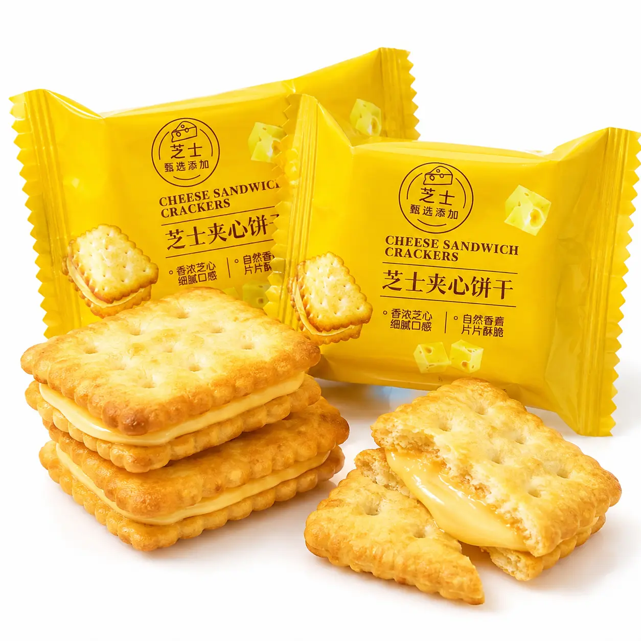 Cheese Sandwich Crackers, Crispy Crackers with Creamy Cheese Filling, Crunchy Savory Snack for Lunch, Office & On-the-Go Snacking