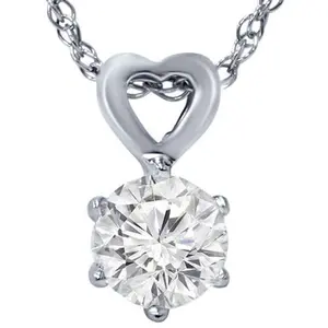 1/2ct Solitaire Round Diamond Heart Pendant 14K White Gold & 18" Chain