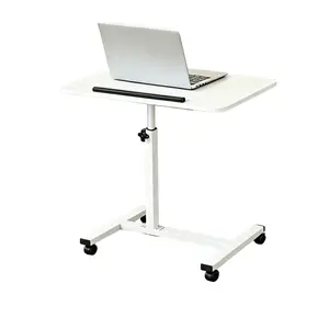 Adjustable Overbed Table with Wheels - Rolling Laptop Desk Mobile Computer Stand - Height Adjustable Bedside Table for Hospital Bed, Sofa & Couch - Portable TV Tray Table for Eating, Working & Reading - White