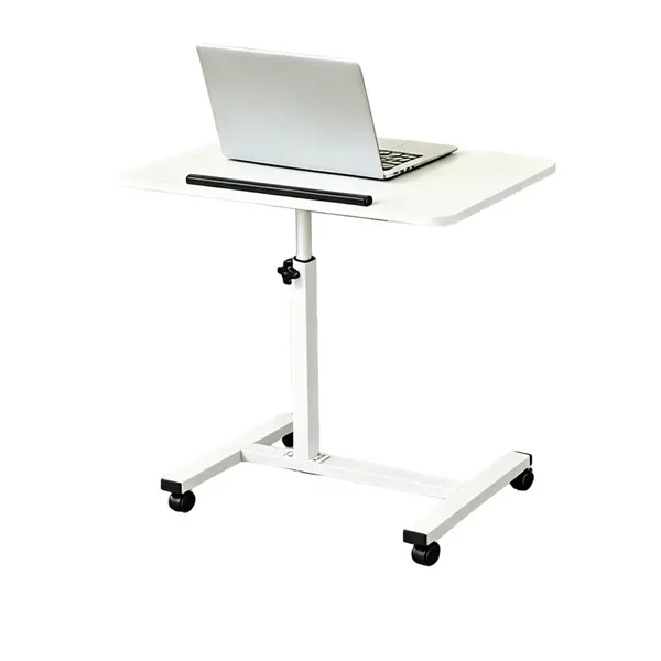 Adjustable Overbed Table with Wheels - Rolling Laptop Desk Mobile Computer Stand - Height Adjustable Bedside Table for Hospital Bed, Sofa & Couch - Portable TV Tray Table for Eating, Working & Reading - White