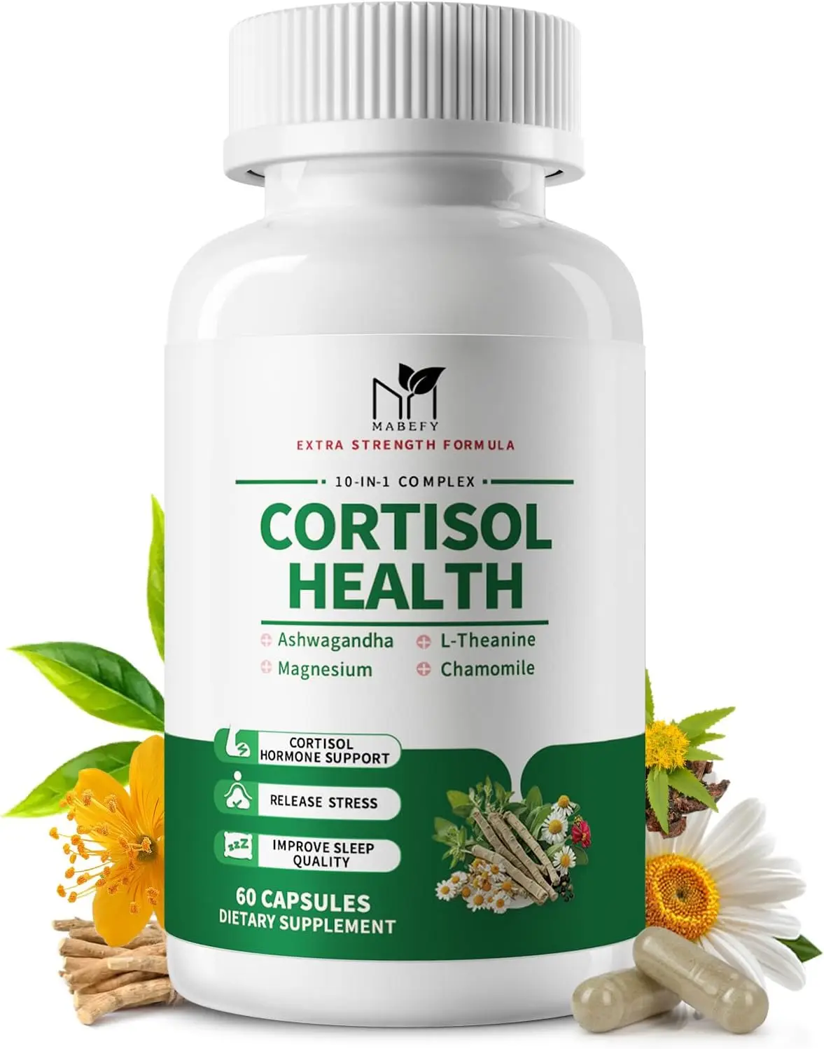 Cortisol Supplements for Women/Men, 60 Capsules for 30 Days | 10 in 1 Cortisol Manager Reducer Lower Detox Balance with Magnesium, L-Theanine for Stress, Sleep, Calm, Mood Support